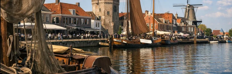 Botter in de haven van Harderwijk op een zonnige dag