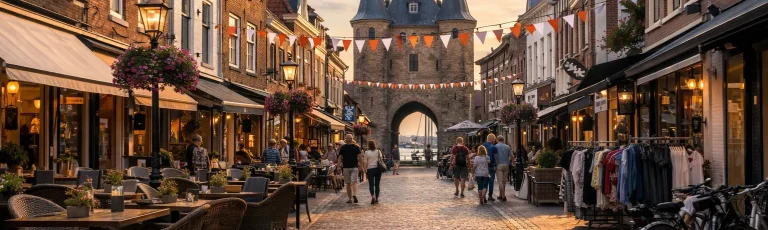 Drukke winkelstraat in het centrum van Harderwijk