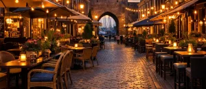 Terrassen en restaurants in de binnenstad van Harderwijk bij avondlicht