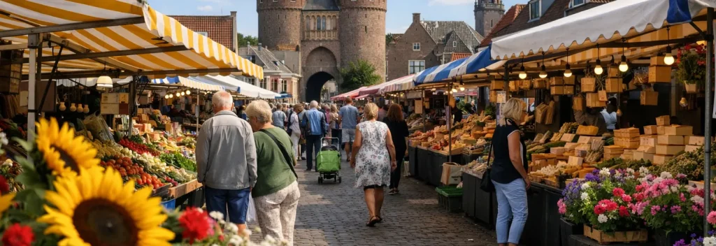 Weekmarkt met kramen in Harderwijk