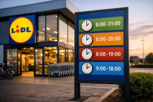 Lidl supermarkt in Maassluis met openingstijdenbord bij de ingang.