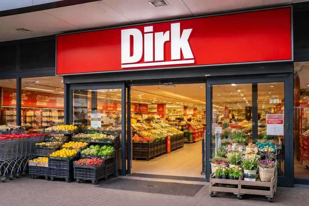 Ingang van Dirk van den Broek supermarkt in Nederland